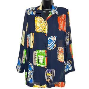 Vintage Sheer Colorful Abstract Blouse 1980s 1990s Art to Wear L Season’s Design